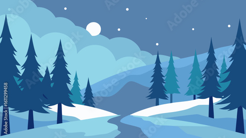 Winter holiday landscape with snow-covered trees, perfect for Christmas cards and cold season scenes