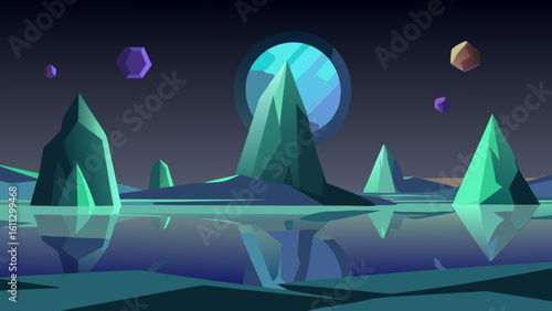 Night ocean landscape with moon and stars, a serene summer boat journey on the water