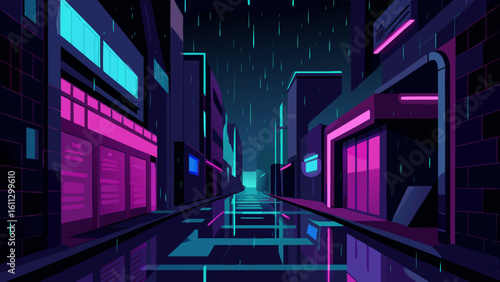 Blue abstract technology corridor with light trails illustrating digital urban architecture