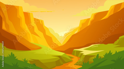 A vibrant sunset paints the mountain landscape with an orange glow, silhouetting hills against the sky as mist settles in the valley