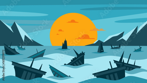 Sailing boat on the blue ocean with summer sun, sky, and waves