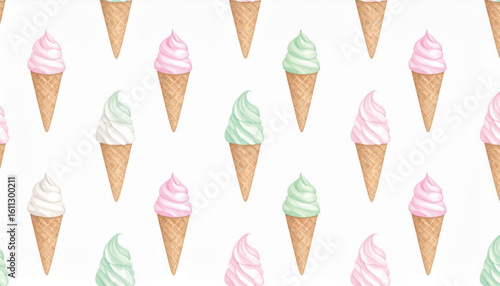 手描き風ソフトクリームのシームレスパターン