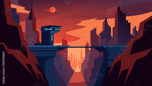 A striking vector illustration depicts a night city landscape with an urban skyline silhouette, showcasing diverse building architecture and a touch of grunge art