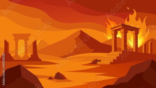 Egyptian pyramids in Giza at sunset, a timeless desert landscape with orange skies