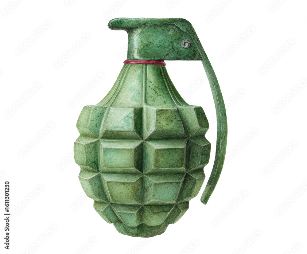 Fototapeta premium Realistic Green Hand Grenade with Detailed Texture and Authentic Design for Military and Tactical Illustrations or Graphics