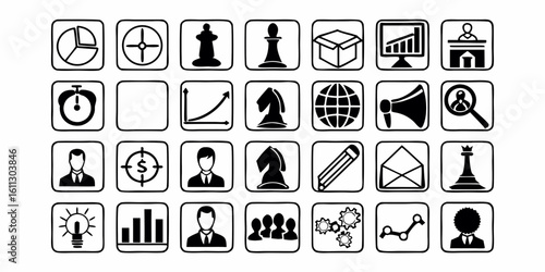 Collection of business icons representing diverse concepts and strategies for professional use cases