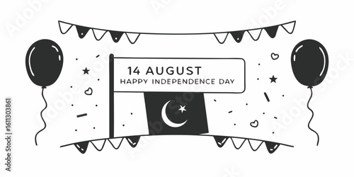 Illustration of pakistan independence day celebration with flag and balloons and decorations