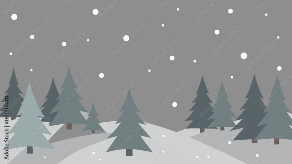 Obraz premium Winter snow-covered forest landscape with pine trees, perfect for a cold December holiday celebration card design