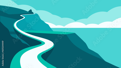 Winding asphalt mountain roads carve through scenic summer landscapes under a vast sky, offering a breathtaking journey