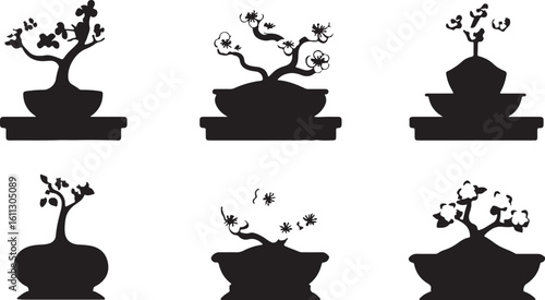 Silhouette Bonsai Trees Vector Graphics Japanese Art Zen Garden