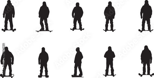Silhouette Skateboarder Set: Vector Graphics of People Skateboarding