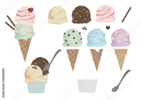 Hand-drawn Ice Cream Illustration｜手描き風アイスクリームのイラスト