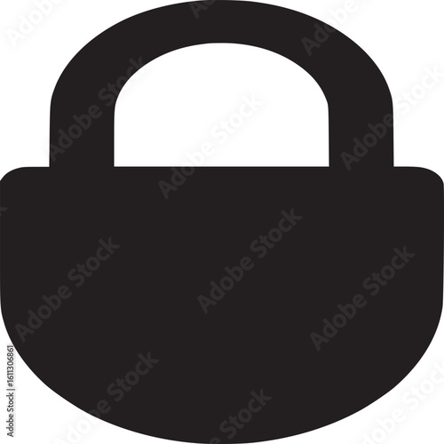 A simple black padlock icon with a rounded shackle on a white background in a minimalist style