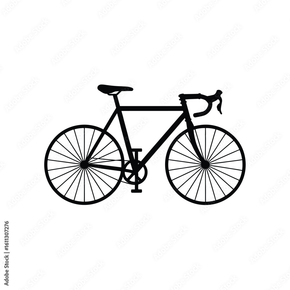 Fototapeta premium Classic black road bicycle silhouette on a white background