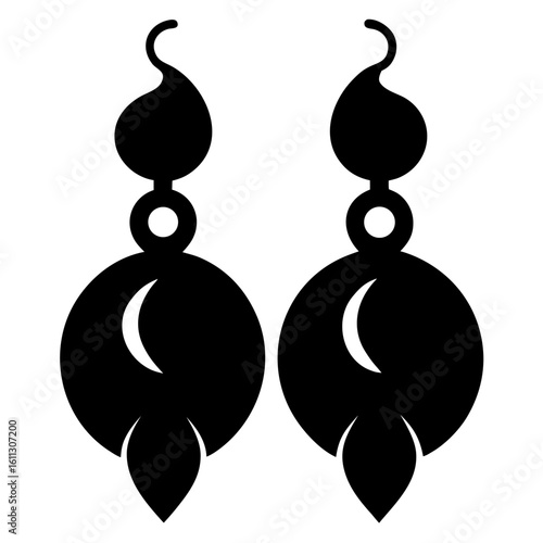 Elegant silhouette of a pair of dangling drop earrings isolated on white background