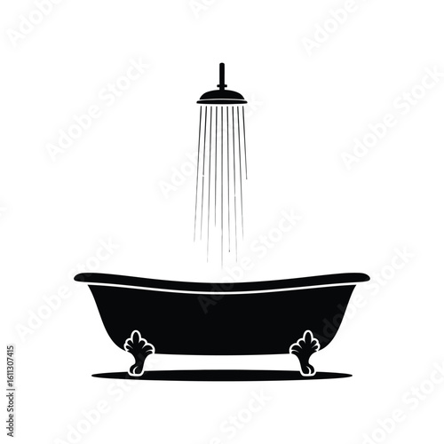 Vintage clawfoot bathtub with shower head and flowing water