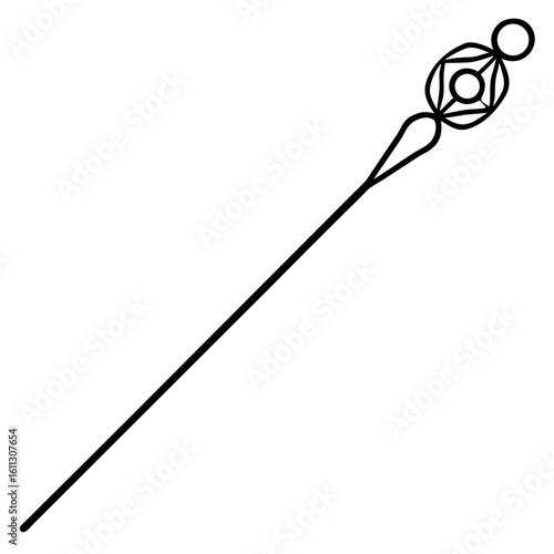 Elegant line art of a decorative hairpin featuring a sparkling gem isolated on white background