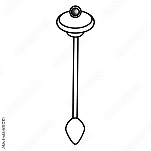 Elegant line art of a single stud earring with a post and a sparkling gem isolated on white background