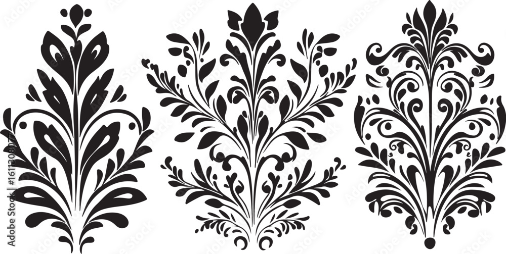 Obraz premium Black and White Damask Floral Ornament Vector Design Elements