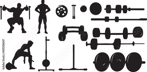 Weightlifting Silhouette: Gym Equipment & Bodybuilding Graphics