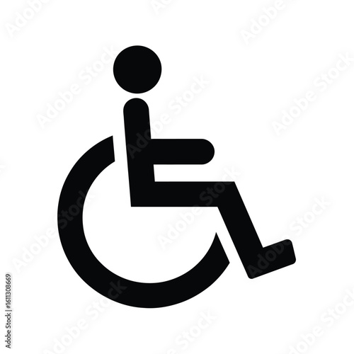 Universal access symbol for wheelchair user on white background