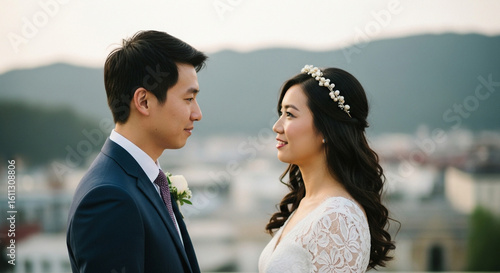Bride and groom gaze lovingly at each other during their wedding ceremony