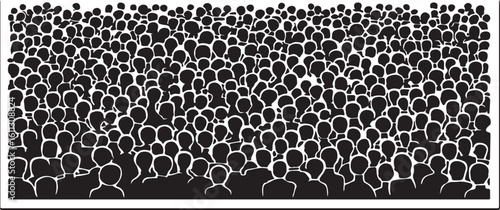 Crowd of People Silhouette Illustration Black and White Mass Gathering