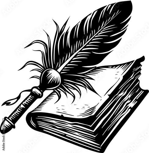 Magic Grimoire Vector Illustration in Black and White