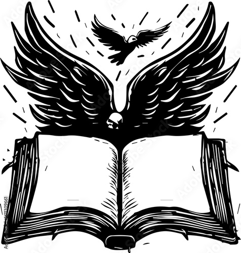 Magic Grimoire Vector Illustration in Black and White