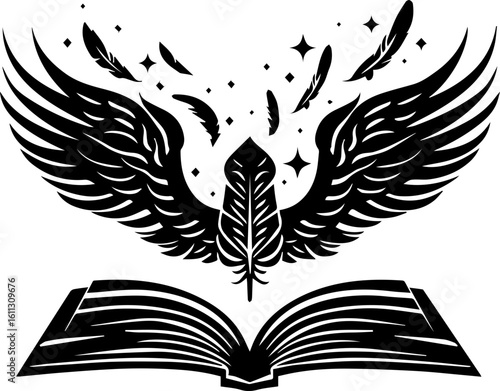 Magic Grimoire Vector Illustration in Black and White