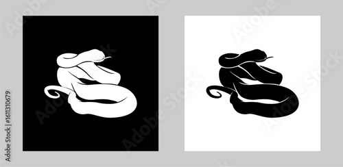 Simple snake silhouette, reptile animal design. Flat vector illustration, logo icon clipart isolated on white background. EPS 10	