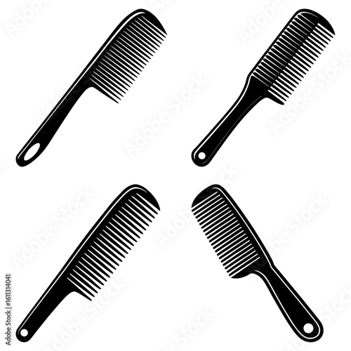 Illustration of four black combs arranged in a square pattern on a white background image design element