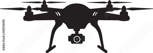 Drone Silhouette: Modern Technology and Aerial Photography Innovation Displaying Unmanned Aerial Vehicle for Surveillance and Exploration in a Clean Symbolic Style