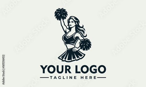 Vintage style logo featuring a female cheerleader in dynamic pose, holding pom-poms.