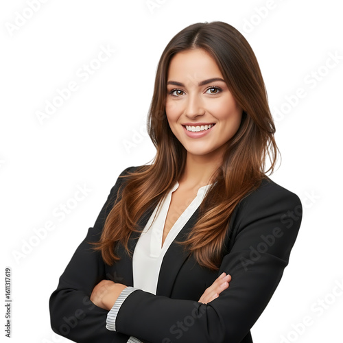 Professional woman in business attire smiling isolated on transparent background