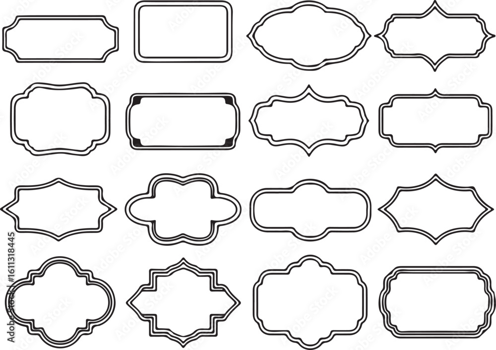 Obraz premium A Diverse Set of Decorative Frames for Labels and Borders in Various Shapes and Sizes with Double Outlines