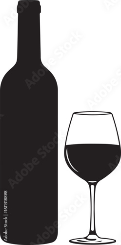 Elegant Wine Presentation Black Silhouette of a Bottle and Full Glass Symbolic of Sophistication and Enjoyment