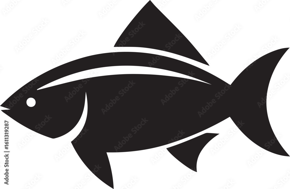 Fototapeta premium Minimal Black Fish Logo Vector – Silhouette Icon for Seafood and Fishing Brand Design