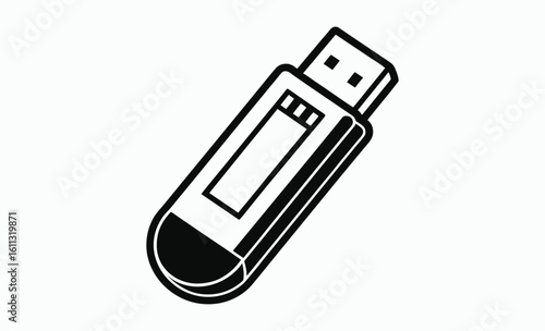 Usb flash drive silhouette, storage device silhouette, digital data icon, usb flash drive outline silhouette vector illustration 