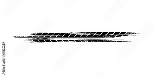 Grunge tire track, wheel braking marks. Truck, car or motorcycle tread pattern silhouette. Auto race,