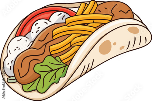 Delicious and Colorful Gyro Wrap with Fries and Toppings