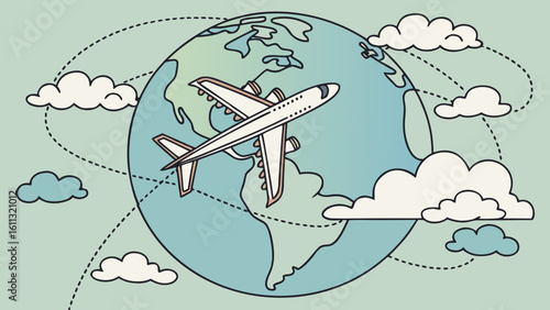 Worldwide travel concept with jet and sky elements
