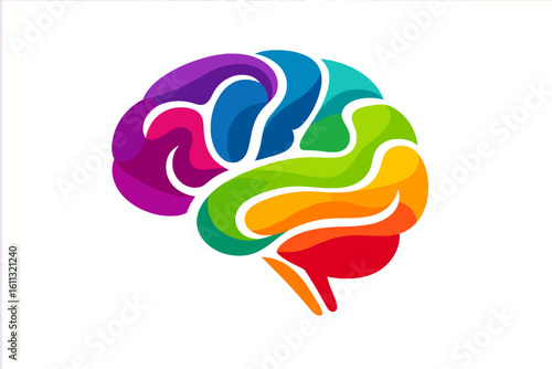 Colorful brain logo vector. Abstract illustration for psychology, intelligence, and creative ideas. Mind symbol for technology, science, education, learning, and mental health.