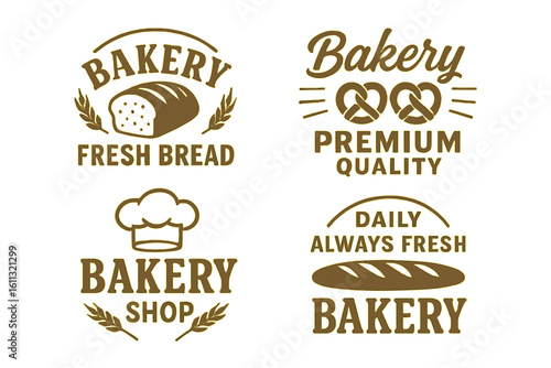 Set of vintage bakery logos and emblems. Collection of retro bread shop badges and labels with pretzel, loaf, baguette. Fresh bakehouse vector illustration icon design.