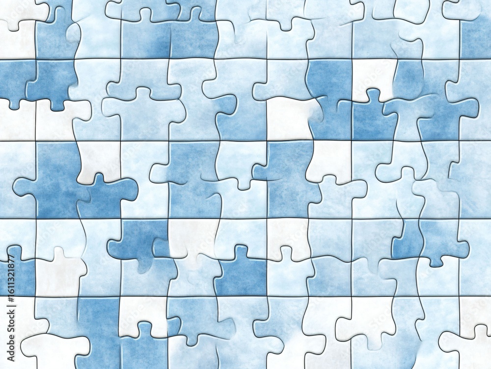 Blue and White Puzzle Pieces Arranged in a Seamless Pattern Blue and White Puzzle Pieces Arranged in a Seamless Pattern