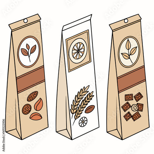 Artisan food packaging designs featuring natural ingredients and organic product branding for retail display