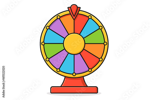 Colorful wheel of fortune cartoon vector. Spinning lucky roulette for prize game. Gambling and casino flat icon. Lottery chance concept. Isolated illustration for winning.