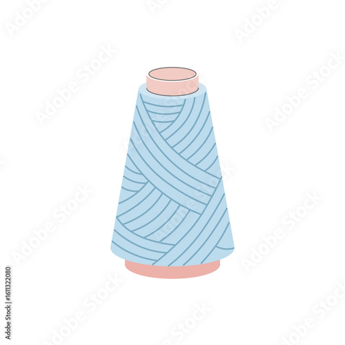 Flat style vector illustration of a blue yarn or thread spool in cone shape isolated on white background