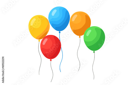 Colorful realistic 3D balloons bunch vector illustration isolated on white background. Birthday party celebration decoration element. Set of festive flying helium balloons.