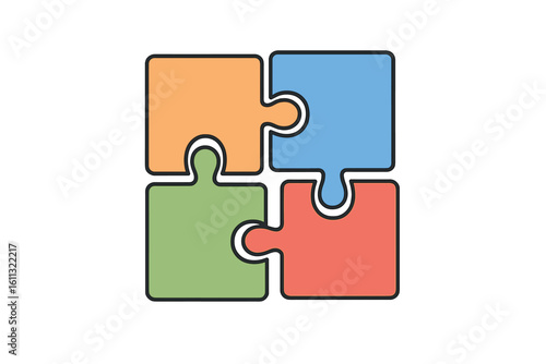 Puzzle pieces concept of cooperation, teamwork. Jigsaw solution, strategy. Metaphor of business connection, partnership. Problem-solving symbol. Four parts of a whole.